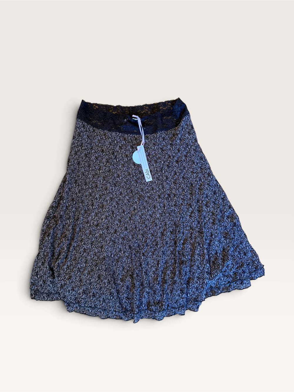 CAbi Brown Lace-Waist Heathered Brown A-Line Skirt w Lace Trim NWT
